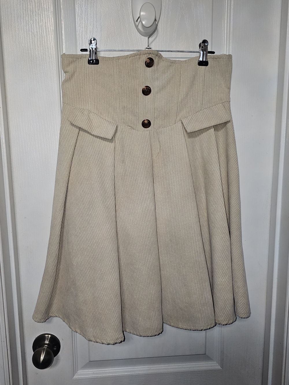 SHEIN Cream Corduroy Button Skirt